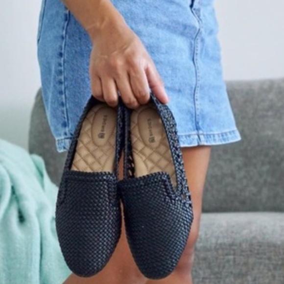 Birdies Shoes - Birdies Woven Starlings Loafers Flats Black Vegan Leather
